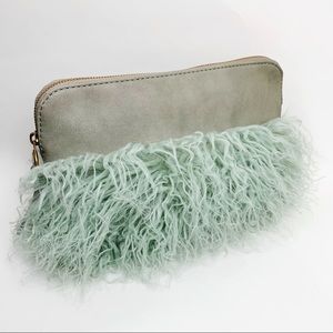 Seafoam Green & Putty Gray Faux Fur Clutch Bag